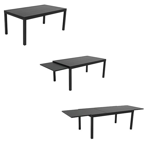 HAPPY GARDEN - Salon de jardin extensible 10 places de 180/300cm aluminium anthracite VENEZIA - large