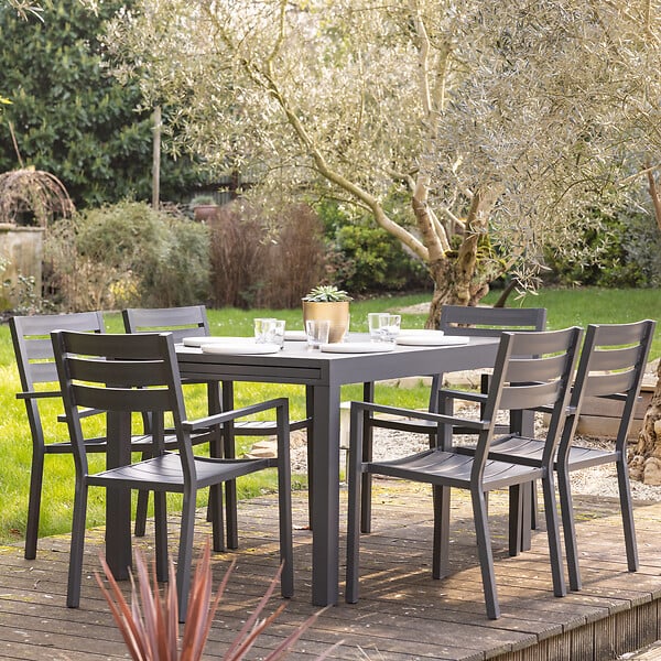 HAPPY GARDEN - Salon de jardin extensible 10 places de 180/300cm aluminium anthracite VENEZIA - large