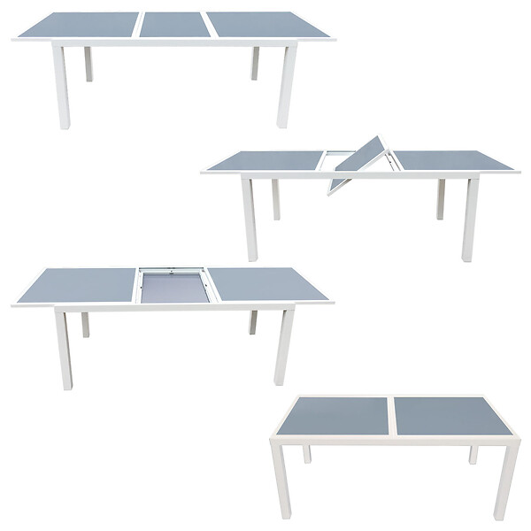 HAPPY GARDEN - Salon de jardin FIRENZE extensible en textilène gris 8 places - aluminium blanc - large