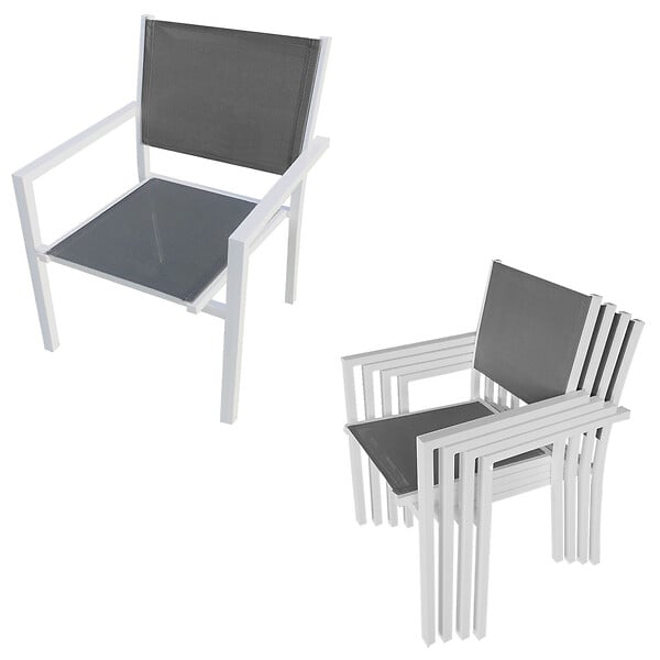 HAPPY GARDEN - Salon de jardin FIRENZE extensible en textilène gris 8 places - aluminium blanc - large