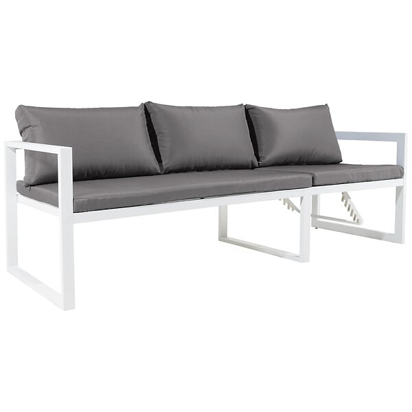 HAPPY GARDEN - Salon de jardin modulable IBIZA en tissu gris 4 places - aluminium blanc - large