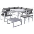 HAPPY GARDEN - Salon de jardin modulable IBIZA en tissu gris 7 places - aluminium blanc - vignette