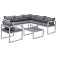 HAPPY GARDEN - Salon de jardin modulable IBIZA en tissu gris 7 places - aluminium blanc - vignette