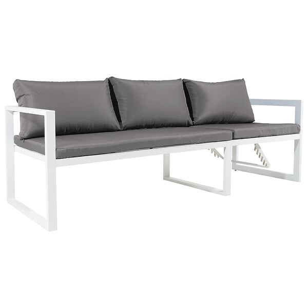 HAPPY GARDEN - Salon de jardin modulable IBIZA en tissu gris 7 places - aluminium blanc - large