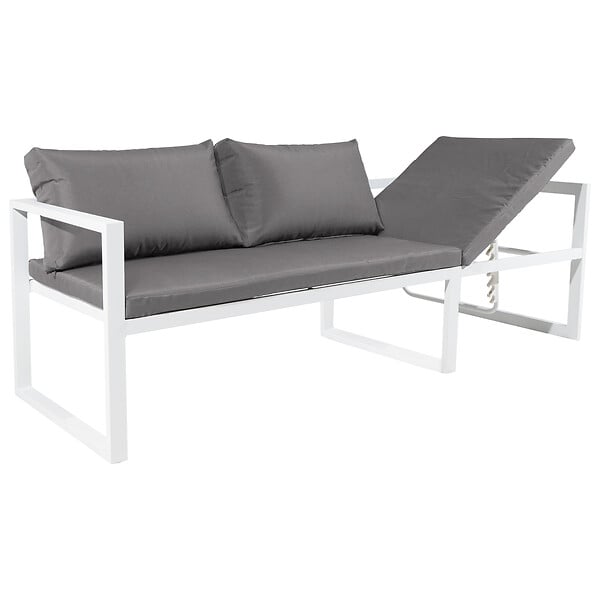HAPPY GARDEN - Salon de jardin modulable IBIZA en tissu gris 7 places - aluminium blanc - large