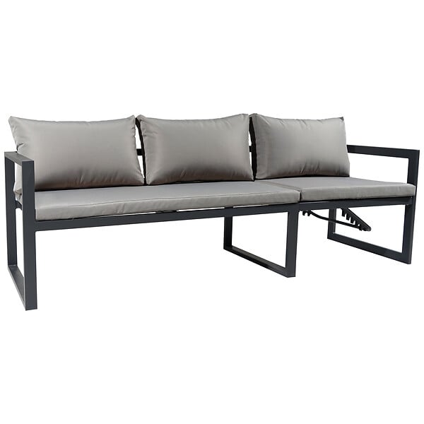 HAPPY GARDEN - Salon de jardin modulable IBIZA en tissu gris 7 places - aluminium anthracite - large