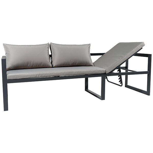 HAPPY GARDEN - Salon de jardin modulable IBIZA en tissu gris 7 places - aluminium anthracite - large