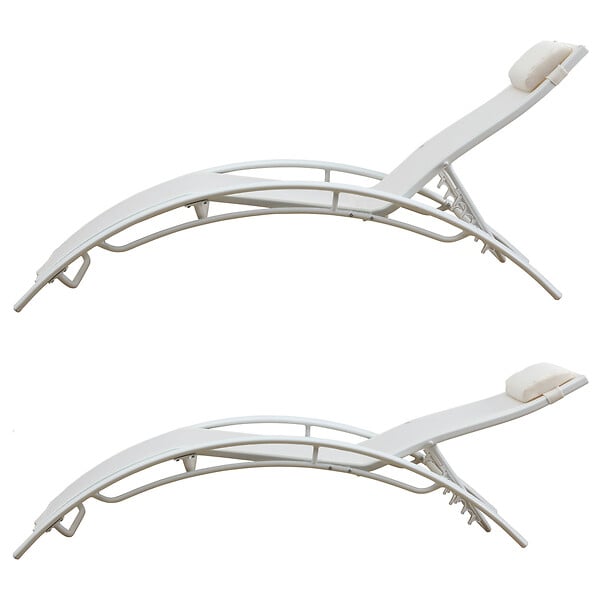 HAPPY GARDEN - Lot de 2 transats GALAPAGOS en textilène blanc - aluminium blanc - large