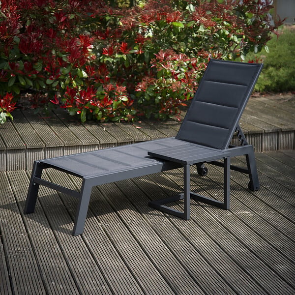 HAPPY GARDEN - Set bain de soleil et table d'appoint BARBADOS en textilène gris - aluminium gris anthracite - large