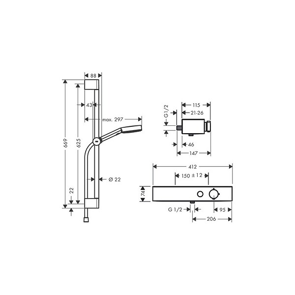 HANSGROHE - HANSGROHE Combi douche 105 3jet Relaxation avec barre 65 cm ShowerTablet Select 400 chromé - large