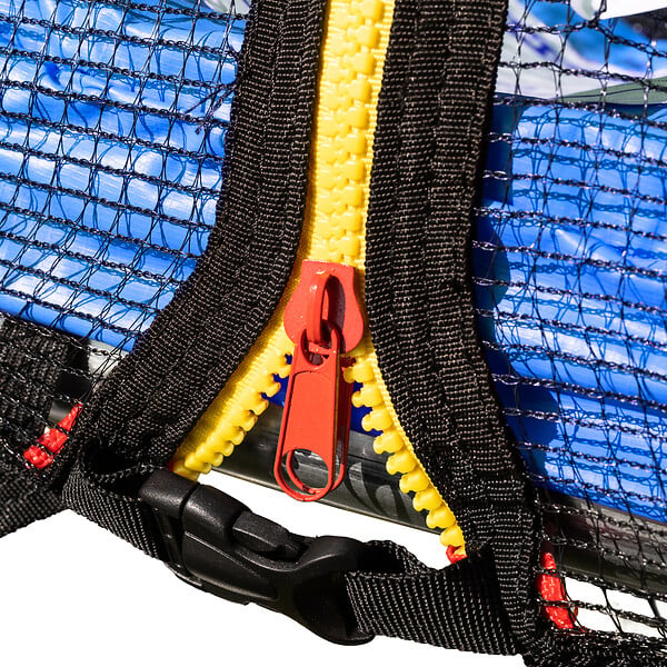 HAPPY GARDEN - Pack Premium Trampoline 370cm réversible bleu / vert PERTH + filet, échelle, bâche et kit d'ancrage - large