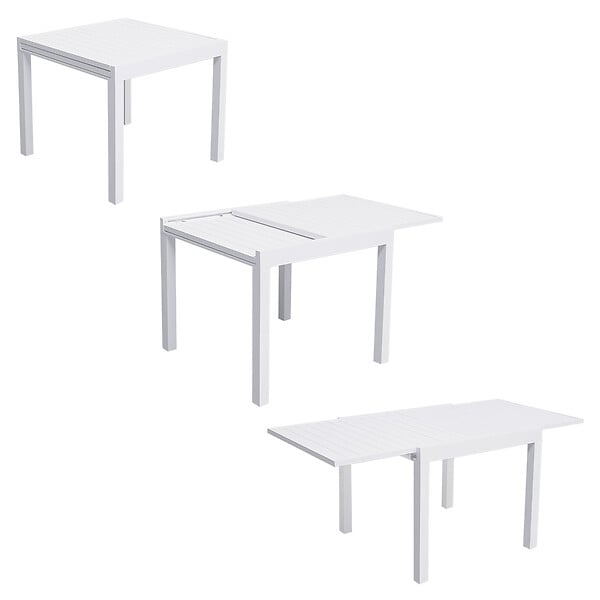 HAPPY GARDEN - Salon de jardin VENEZIA extensible 90/180 en textilène gris 8 places - aluminium blanc - large