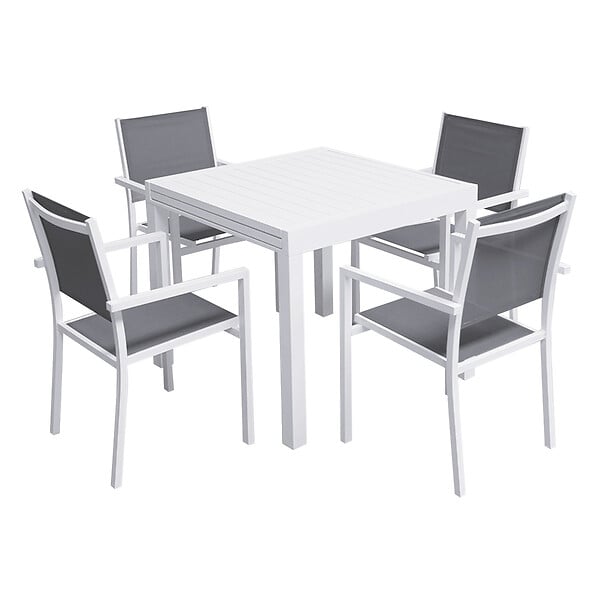 HAPPY GARDEN - Salon de jardin VENEZIA extensible 90/180 en textilène gris 8 places - aluminium blanc - large