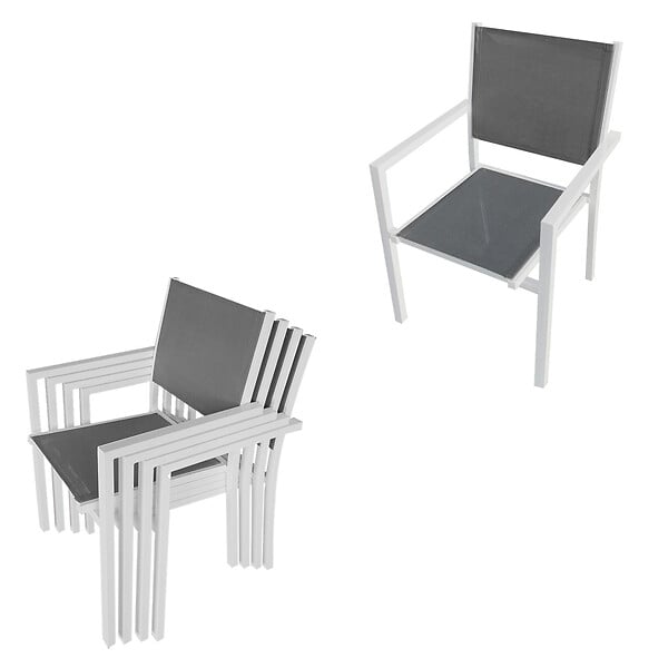 HAPPY GARDEN - Salon de jardin VENEZIA extensible 90/180 en textilène gris 8 places - aluminium blanc - large