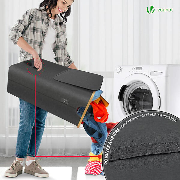 VOUNOT - Panier a linge pliable 145L avec sac intérieur cadre bambou et couvercle gris - large