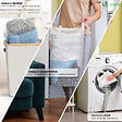 VOUNOT - Panier a linge pliable 100L avec sac intérieur cadre bambou et couvercle beige - vignette