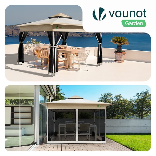 VOUNOT - Tonnelle de jardin exterieure pliable avec moustiquaire Pop up 3.6x3.6m beige - large