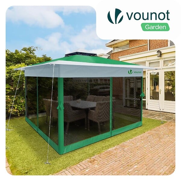 VOUNOT - Tonnelle de jardin exterieure pliable avec moustiquaire 3.6x3.6m vert - large