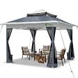 VOUNOT - Tonnelle de jardin exterieure pliable avec moustiquaire Pop up 3.6x3.6m gris - vignette