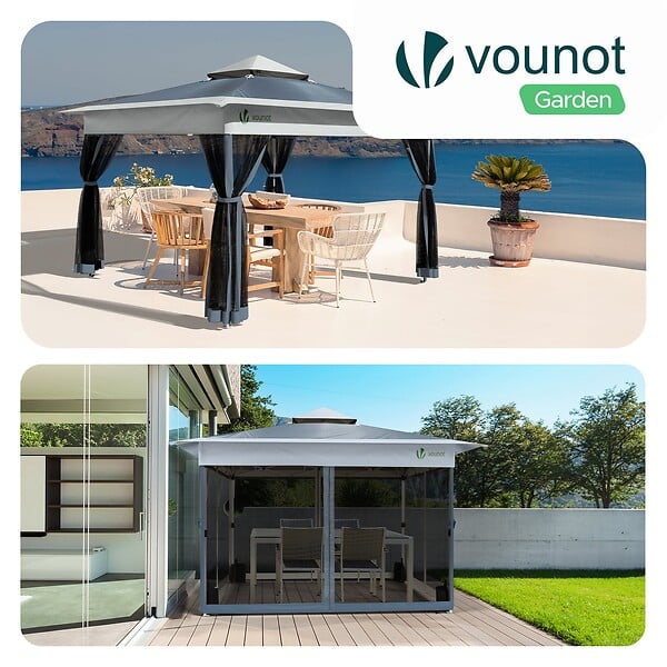 VOUNOT - Tonnelle de jardin exterieure pliable avec moustiquaire Pop up 3.6x3.6m gris - large