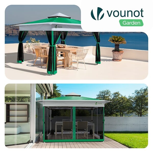 VOUNOT - Tonnelle de jardin exterieure pliable avec moustiquaire Pop up 3.6x3.6m vert - large