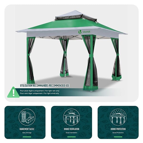 VOUNOT - Tonnelle de jardin exterieure pliable avec moustiquaire Pop up 3.6x3.6m vert - large