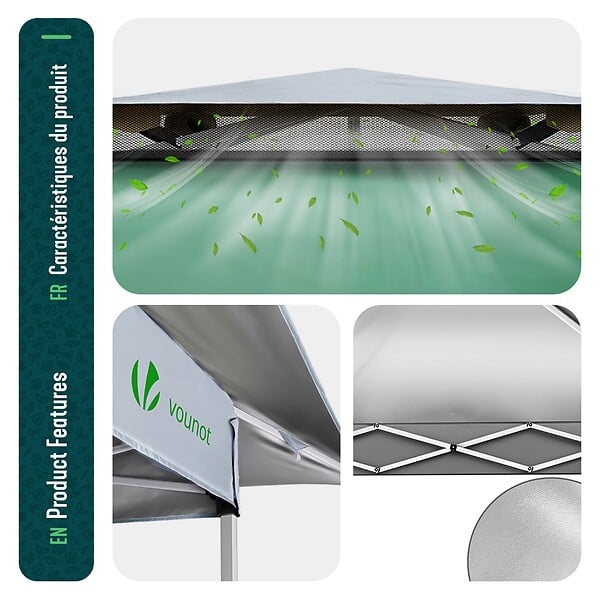 VOUNOT - Tonnelle de jardin exterieure pliable avec moustiquaire Pop up 3.6x3.6m vert - large
