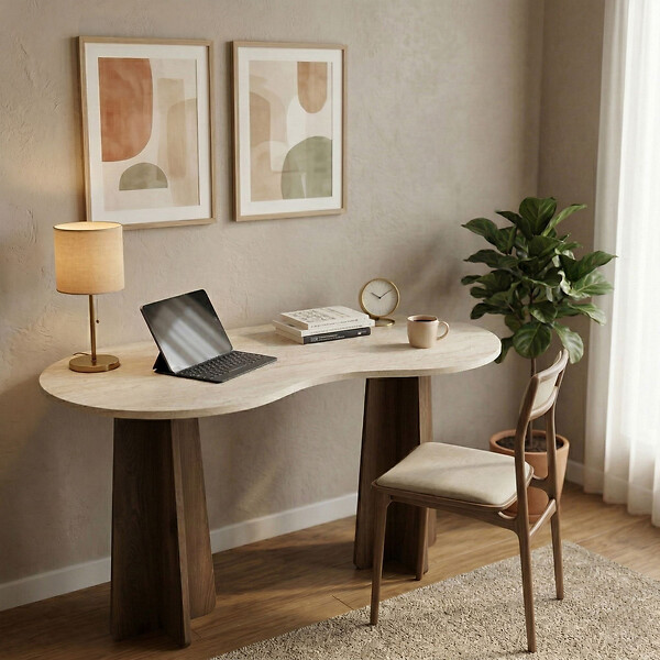HABITAT ET JARDIN - Bureau en bois "Infini" - 120 x 60 x 75 cm - Travertin - large