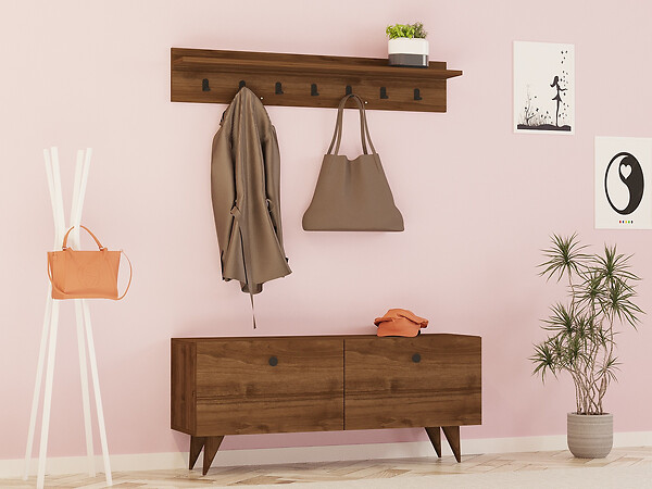 HABITAT ET JARDIN - Meuble d'Entrée en bois "Rupa" - 35 x 113 x 48 cm - Noyer - large