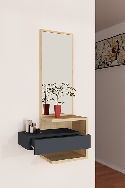HABITAT ET JARDIN - Meuble d'entrée en bois "Stella" - 49 x 31 x 90 cm - ChêneAnthracite - large