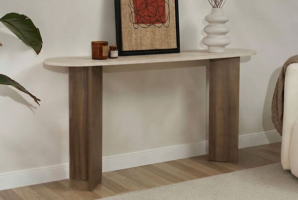 HABITAT ET JARDIN - Console en bois "Sira" - 150 x 35 x 75 cm - Travertin - large
