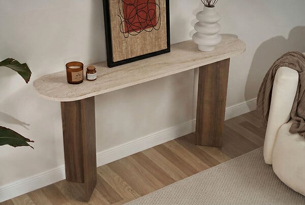 HABITAT ET JARDIN - Console en bois "Sira" - 150 x 35 x 75 cm - Travertin - large