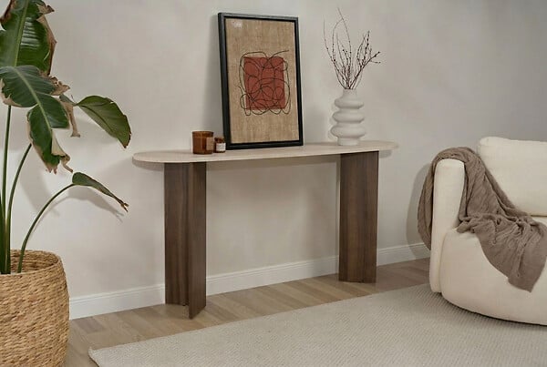 HABITAT ET JARDIN - Console en bois "Sira" - 150 x 35 x 75 cm - Travertin - large