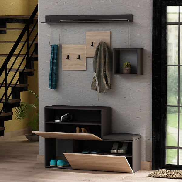HABITAT ET JARDIN - Meuble d'entrée en bois "Holdon" - 120 x 32 x 78 cm - Gris anthracite - large