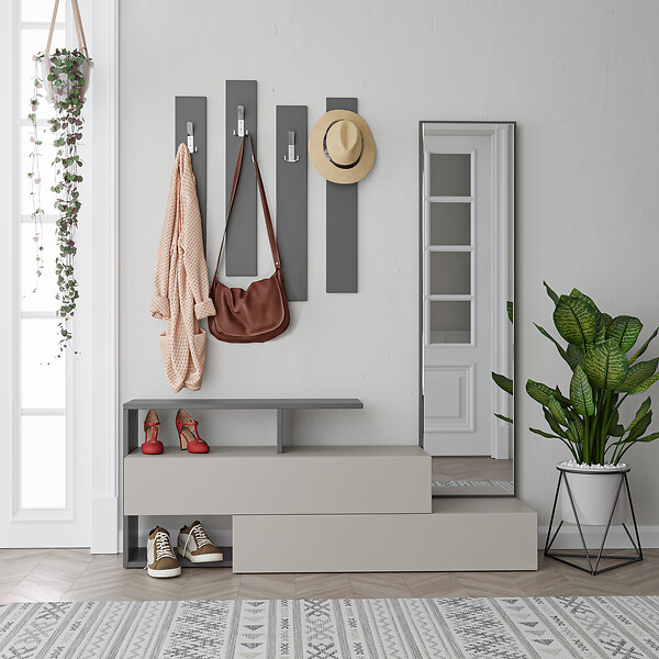 HABITAT ET JARDIN - Meuble d'entrée avec miroir en bois "Ramda" - 137 x 35 x 154 cm - Gris anthracite - large