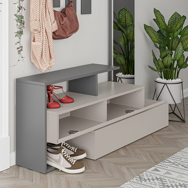 HABITAT ET JARDIN - Meuble d'entrée avec miroir en bois "Ramda" - 137 x 35 x 154 cm - Gris anthracite - large