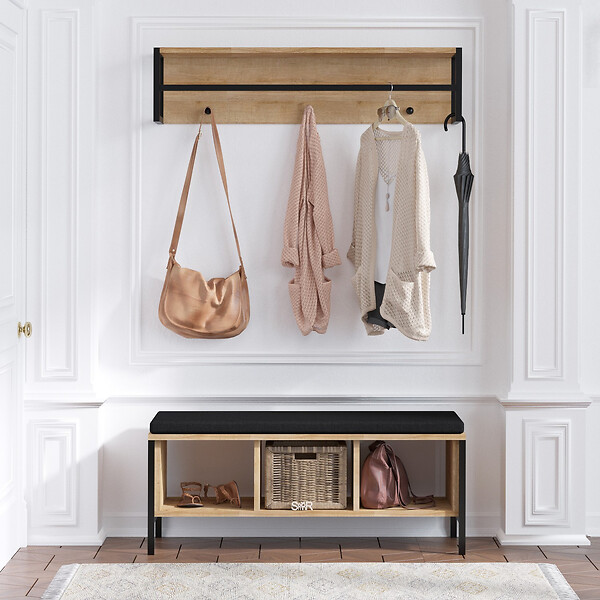 HABITAT ET JARDIN - Meuble d'entrée avec assise en bois "Shana" - 100 x 35 x 43 cm - Beige - large