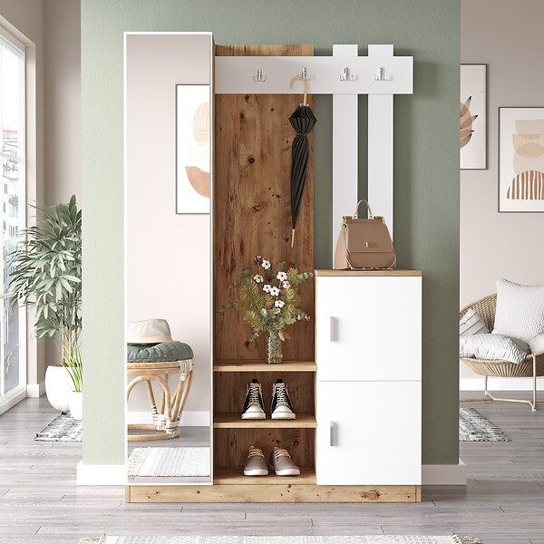 HABITAT ET JARDIN - Meuble d'entrée en bois "DD7" - 113 x 37 x 179 cm - Blanc - large