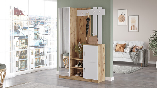 HABITAT ET JARDIN - Meuble d'entrée en bois "DD7" - 113 x 37 x 179 cm - Blanc - large