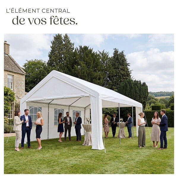 TECTAKE - Tonnelle 6 x 4 m blanche structure acier revêtu par poudre panneaux polyéthylène imperméable protection uv 50+ fenêtres amovibles - large