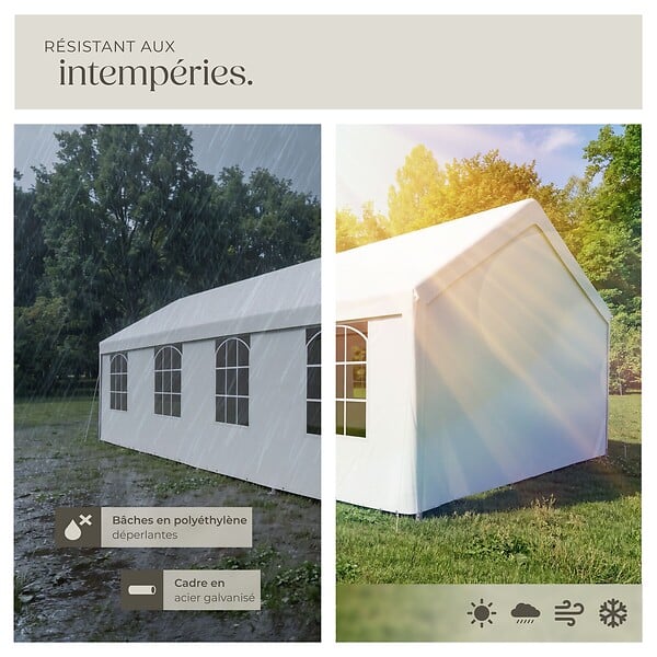 TECTAKE - 4 X 8 m tente de réception imperméable protection uv 50+ blanc structure acier bâches résistantes fenêtres amovibles - large
