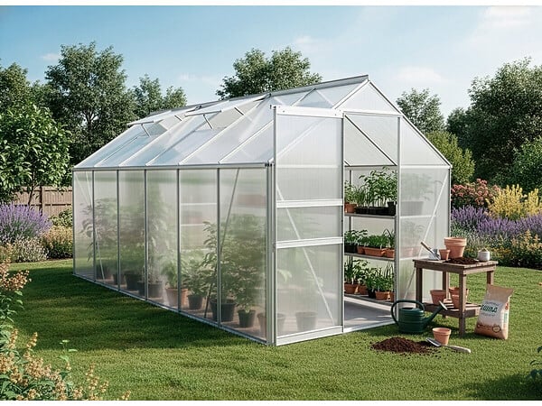 HABITAT ET JARDIN - Embase en acier galvanisé pour serre jardin "Basilic" - 7,03 m² - Gris - large