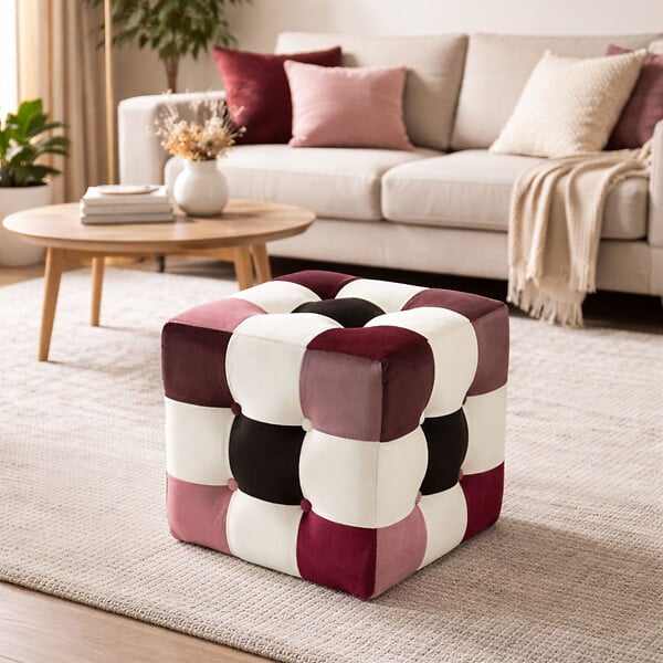 HABITAT ET JARDIN - Pouf en velours "Patchwork" - 42 x 42 x 42 cm - Multicolore - large
