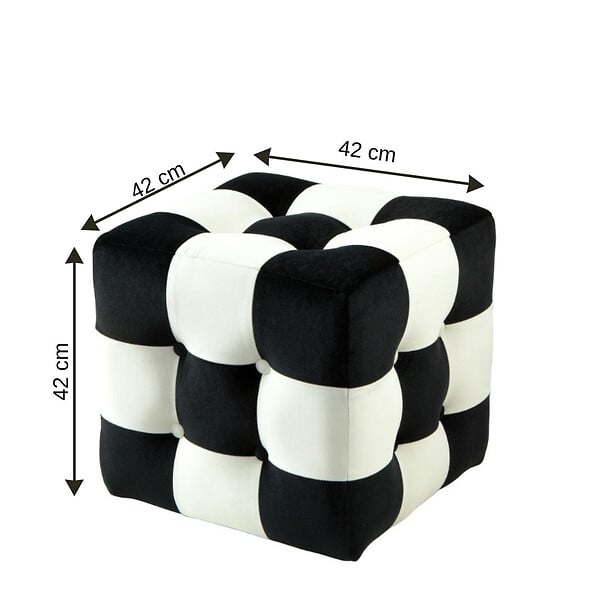 HABITAT ET JARDIN - Pouf en velours "Patchwork" - 42 x 42 x 42 cm - Noir / Blanc - large