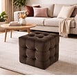 HABITAT ET JARDIN - Pouf en velours "Lizbon" - 42 x 42 x 42 cm - Marron - vignette