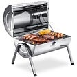 TECTAKE - Barbecue en acier inoxydable noir double surface cuisson 34 x 45 cm bacs charbon 2 pinces poignée bois - vignette