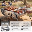 TECTAKE - Barbecue en acier inoxydable noir double surface cuisson 34 x 45 cm bacs charbon 2 pinces poignée bois - vignette
