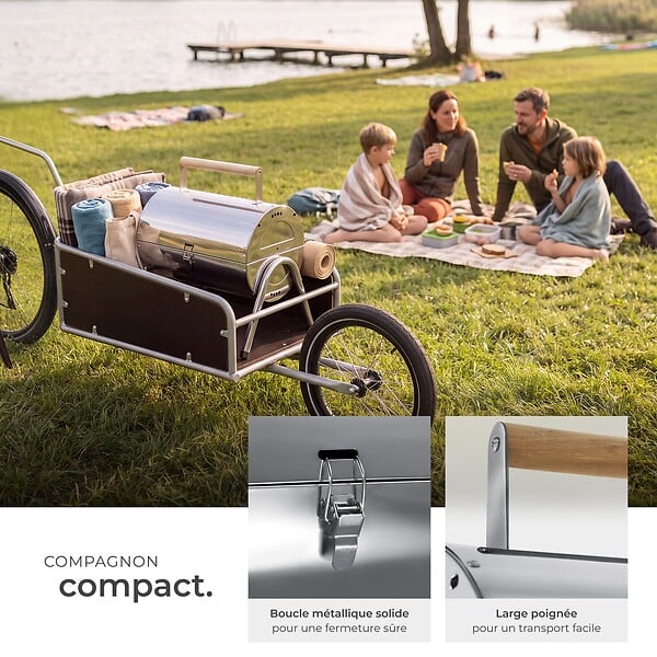 TECTAKE - Barbecue en acier inoxydable noir double surface cuisson 34 x 45 cm bacs charbon 2 pinces poignée bois - large