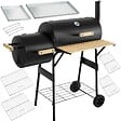 TECTAKE - Barbecue charbon 2 en 1 2 compartiments thermomètre noir 110x60x116 cm 2 roues - vignette