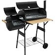 TECTAKE - Barbecue charbon 2 en 1 2 compartiments thermomètre noir 110x60x116 cm 2 roues - vignette